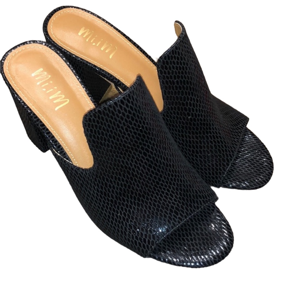 Mi.iM Black Block Heel Open Toes Mules